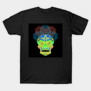 ñanduti night light ecopop skeleton catrina head in street graffiti style arts T-Shirt